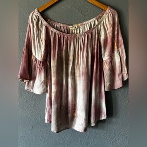 Hem & Thread Tie Dye Off Shoulder Swing Top | Boho Blouse | S